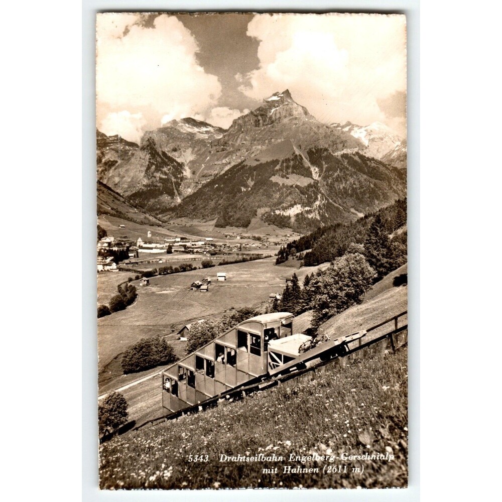 Switzerland Mountain Ski Lift Engelberg-Gerschnialp mit Hahnen RPPC Postcard
